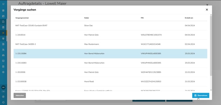 Vorgang in NXT übernehmen